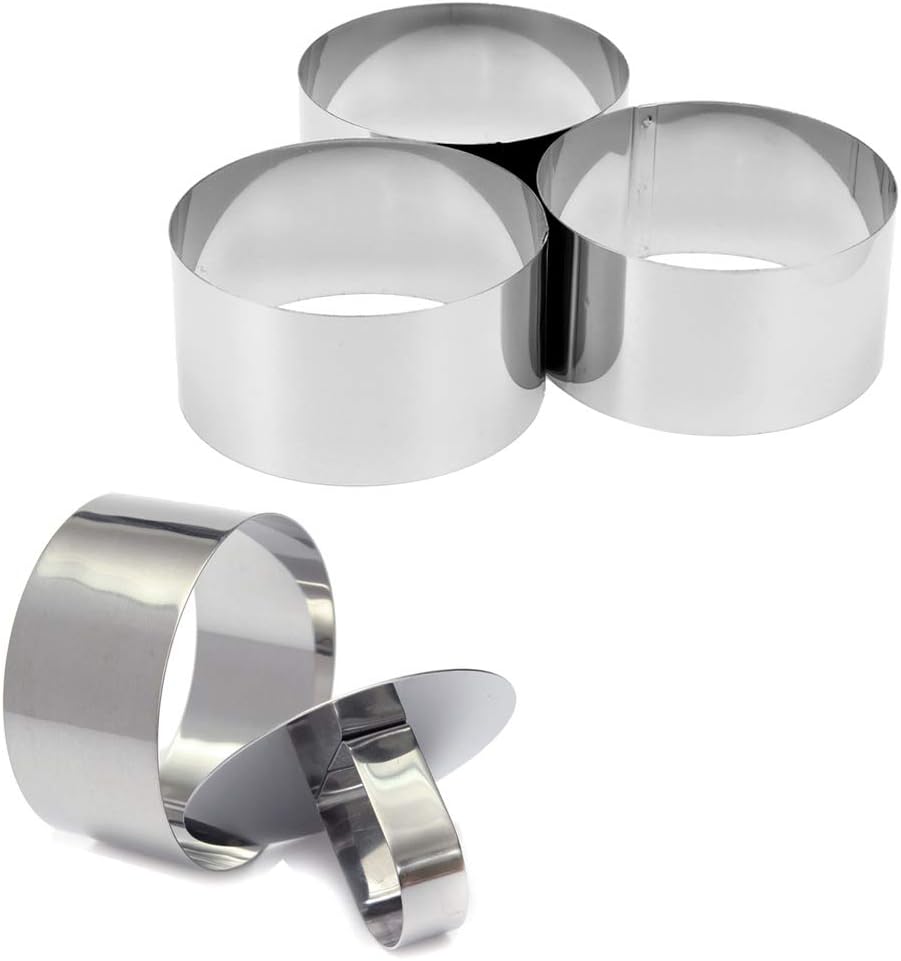 Kentop Set of 4 Stainless Steel Dessert Rings Cooking Rings Set with Masher Contains 4 Rings and 1 Food Press