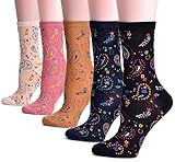 Field4U 5 Pairs Colorful Patterned Crew Socks