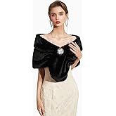 Bounzhi Women 's Wedding Faux Fur Shawl Wraps Bridal Wedding Scarf Stoles Faux Fur with brooch for Bride and Bridesmaids