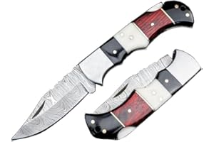 Morf Industries Damascus Pocket Knife - 6.5 Authentic Folding Damascus Blade Groomsmen Gift for Men Personalized Custom Made Camping Knife Gift Idea for Him