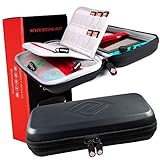 Satisfye Premium Nintendo Switch Case with Protective Leather Hard Shell Cover w/ Travel Carry Pouch, 20 Game Cards, for Nintendo Switch Accessories - BLACK Premium Carrying Case