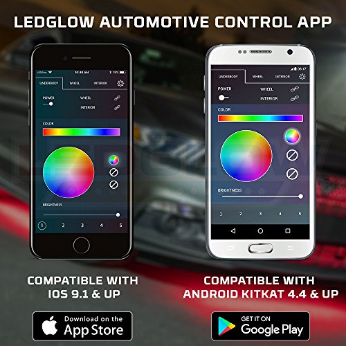 LEDGlow 4pc. Million Color SMD LED Car Underbody Underglow Lighting Kit - Bluetooth-Connected Smartphone App - 252 SMD LEDs - 16 Unique Fully Customizable Lighting Modes