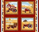 Farmall Tractor Pillow Panel Fabric, gold, sold by the yard
