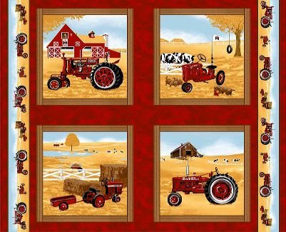 Farmall Tractor Pillow Panel Fabric, gold, sold by the yard