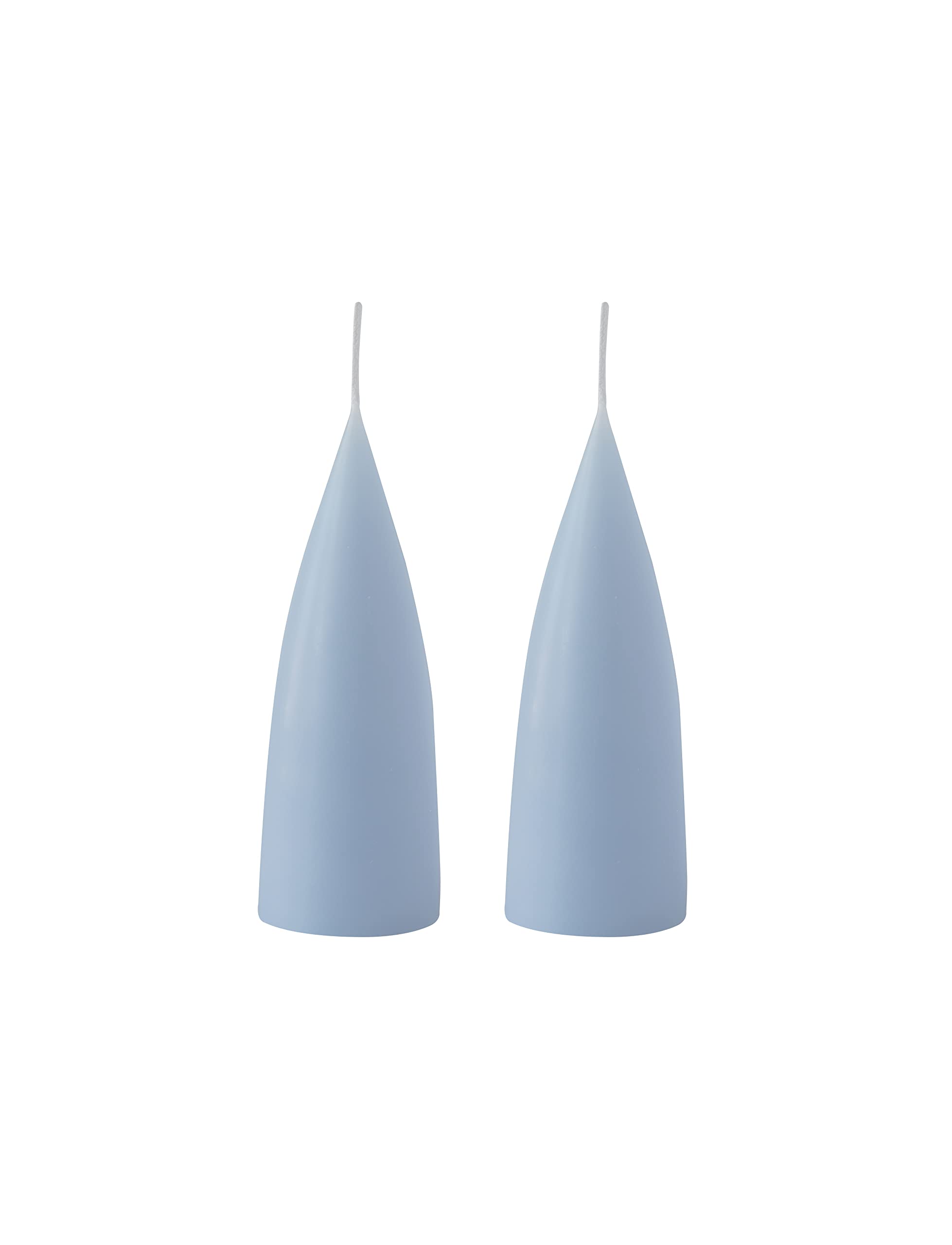 Kunstindustrien® Cone Shaped Candles, Made in Denmark, 43 Colours Available, Dripless & Smokeless Pillar Candles, Candles Long Burning 15 Hours, Unscented Candle Gift Set, 2pcs 6.5x16cm (Pastel Blue)