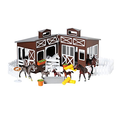 CP Toys 23 Pc. Deluxe Horse Stable Play Set with 4 Horses, 4 Ponies and Accessories