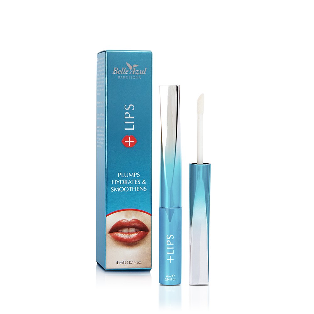 Belle Azul Lip Gloss - Volumizing Lip Enhancer that really works - Keeps the lips from Cracking, Glossy Transparent - with 100 percent Natural Argan Oil - 4 ml - Made in Spain