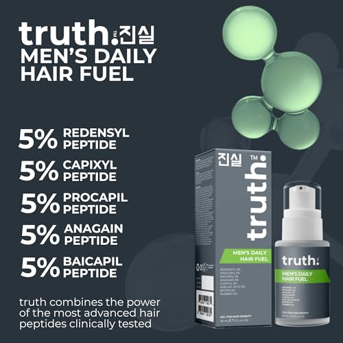 truth 진실 Men's Daily Hair Fuel 30ml 40% ACTIVES DHT BLOCKING DENSITY SERUM. RU58841 5% + REDENSYL 5% + PROCAPIL 5% + BAICAPIL 5% + ANAGAIN 5% + CAPIXYL 5% + AZELAIC ACID 3% + BIOTIN 2% + VITAMIN B5 2%