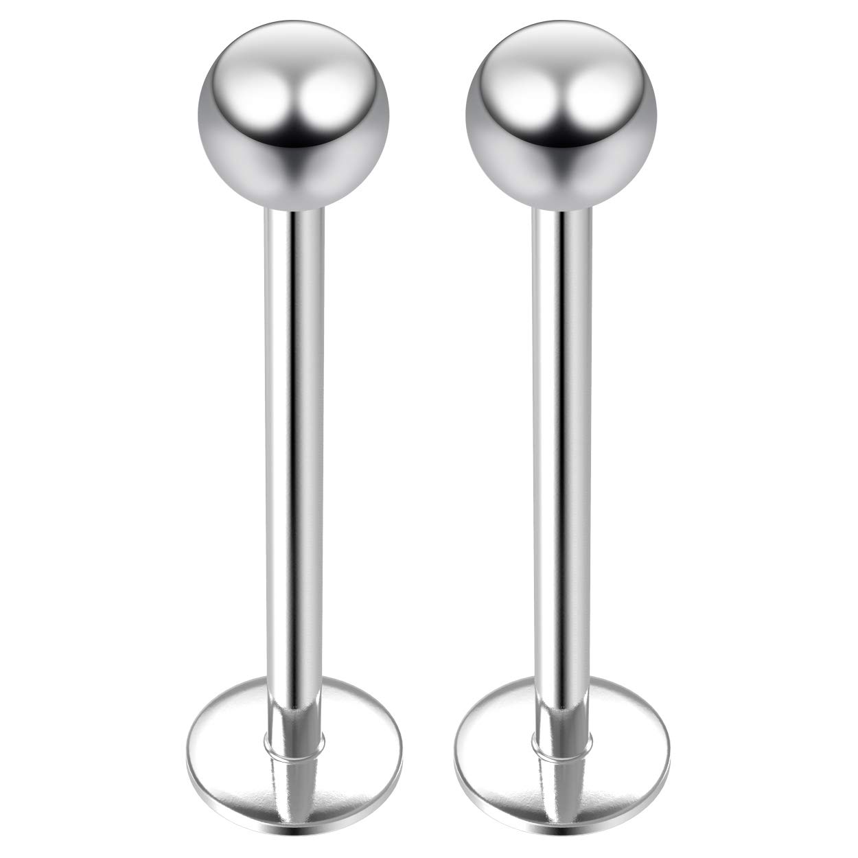 2pc 1mm 18g Labret Bar Studs Lip Ring Monroe Tragus Snake Spider Bites Forward Helix Cartilage Dahlia Conch 316L Surgical Steel 3mm Ball Piercing - 12mm