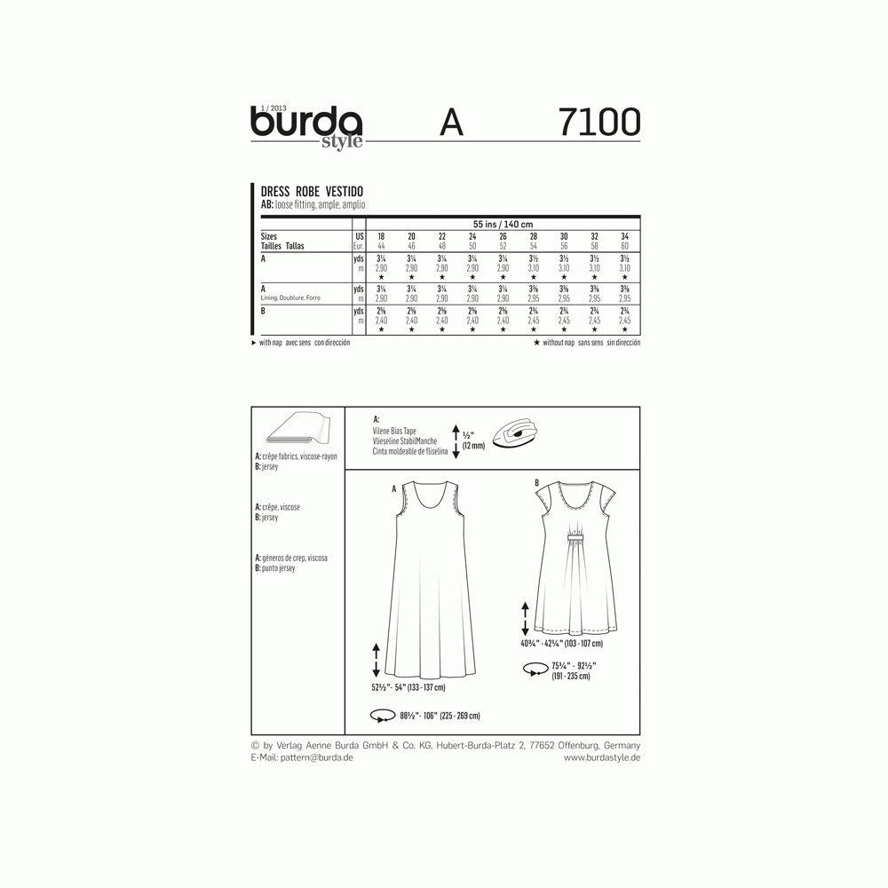Burda Cartamodello 5933 Abito A Drappo Donna - Taglie 34-44 - Livello Cucito 2 Con Istruzioni In 6 Lingue - 6
