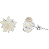 CRYSTALINES Natural Gemstones Star Stud Earrings, Handmade Bohemian 5-Prong Earrings, Healing Crystals Jewelry, Silver Plated Studs, Birthday Christmas Gift for Women
