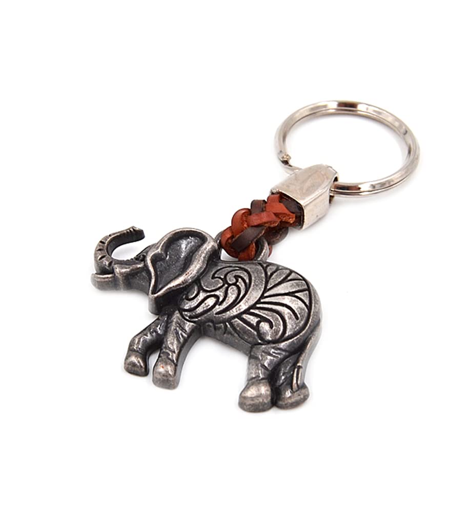 Claro Schmuck Key Ring Holder Pendant Elephant on a Beautiful Leather Band, 7 cm plus Ring 2,5cm