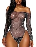 RSLOVE Women's Sexy Mesh Lingerie Sparkle Fishnet
