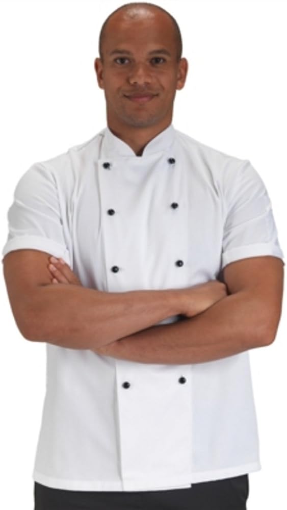 Chef Jacket White Short Sleeve with Removable Black Studs XXS-3XL (Free Pack of 10 White Studs with All Orders) Immediate Despatch