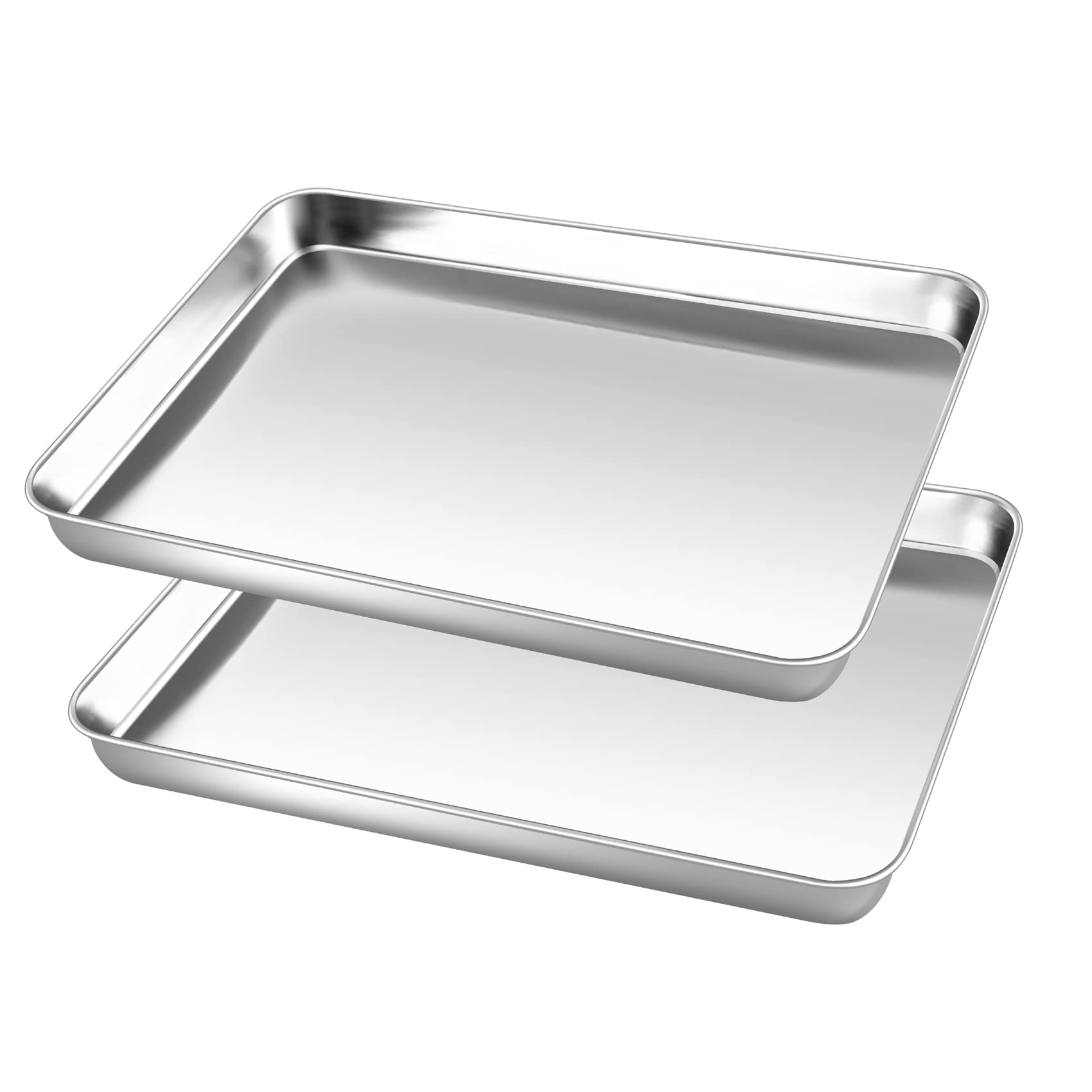 Small Baking Tray, Onader Stainless Steel Oven Trays Cookie Sheet Pan, Set of 2 Perfect for Baking Cooking Serving, Non Toxic & Healthy, Heavy Duty & Mirror Finished & Dishwasher Safe, 26.4x20.4x2.5cm