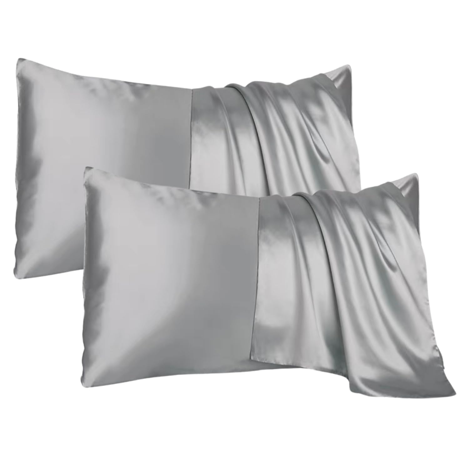 2PCS Mulberry Silk Pillowcase, Silk Pillowcases for Hair and Skin, Hypoallergenic Pillow Cases Soft Smooth Breathable Uk Standard Size 48 X 74 Cm (Silver)