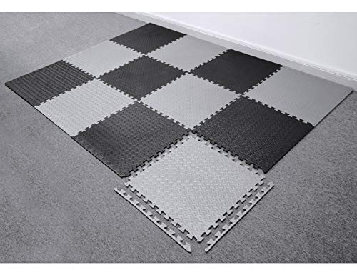 BEAUTYOVO Gym Mat 12Tiles Gym Flooring Mat Puzzle Exercise Mats Interlocking Foam Mats with EVA Foam Floor Tiles for Gym Equipment Workouts, Black/Gray