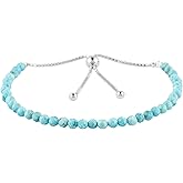 CRYSTALIS 4mm+ Natural Larimar Pectolite Beads Slider Bolo Bracelet, Beaded Crystals, Chakra Healing Stones, Delightful Womens Gemstone Jewelry, 925 Sterling Silver 10 inch