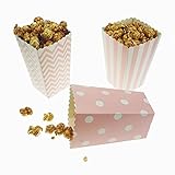 Bilipala Popcorn Boxes, Popcorn Favor Boxes, 24 Count, Pink Chevron, Stripe and Polka Dot
