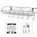 Stainless Steel Metal Wall Mounted Organizer Hanger/Storage Rack w/Top Basket Shelf, 6 Utility Hooks