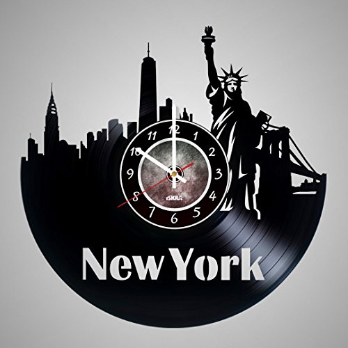 Iskra Shop New York City Vinyl Record Wall Clock - Get Unique Living Room Wall Decor Gift Ideas for Friends, Teens, Men and Women, Girls and Boys - NY Unique Art Design Gifts