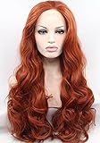 K'ryssma 16-26 Inches Half Hand Tied Heat Resistant Synthetic Long Hair Lace Front Copper Red Wig Body Wave No Bangs