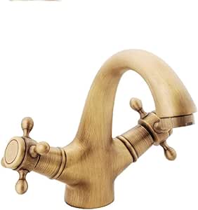 Antiguo Control de doble manija del grifo de latón macizo lavabo del