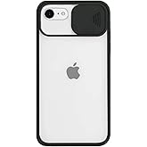 Omorro for iPhone 8/iPhone 7/iPhone SE 2020 Clear Case with Camera Cover, Built-in Creative Slide Camera Lens Protector Transparent Case Both Sides Bumper Silicone Upgraded Protective Case - Black