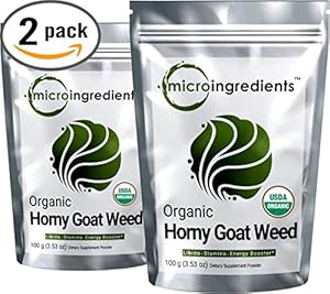 Extra Strength Premium Organic Horny Goat Weed Extract Powder (Epimedium with Icariins), Concentrated, Natural Energy Booster, 100 grams (Pack of 2)