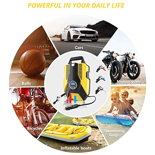 VXDAS Car Tire Inflator,Portable Air Compressor Pump 12V DC Auto Digital Tire Pump 150 PSI Pressure Gauge with LED Light for Car Bicycle Balls Swimming Rings Toy