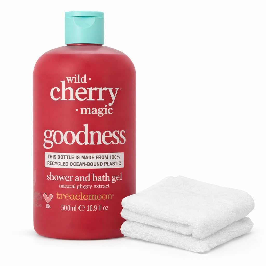 Treaclemoon Wild Cherry Shower & Bath Gel 500ml with Soft Washcloth - Cherry Body Wash Gift Set, Refreshing Scent, Everyday Shower Gel for Women — image 1