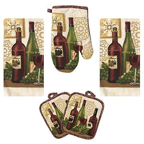 Lobyn Value Packs Kitchen Towel 5 Piece Linen Set 2 Towels 2 Pot Holders 1 Oven Mitt (Wine) - Thumbnail 6
