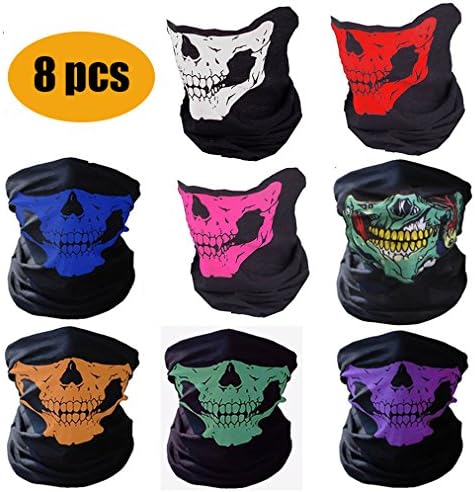 Fashion Easy Couples Seamless Skull Face, Motorcycle Face Mask,Dust-proof Windproof Motorcycle Bicycle Face Mask for Cycling, Hiking, Camping, Climbing, Fishing, Hunting (8Pcs-Color Set)