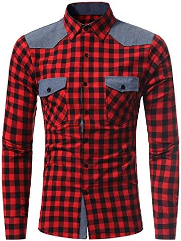 Men Shirt 2017 New Hot Sale Fashion Cool Autumn Winter Long-sleeved Plaid Self-Cultivation Shirt Top Blouse by Neartime (L, Red)