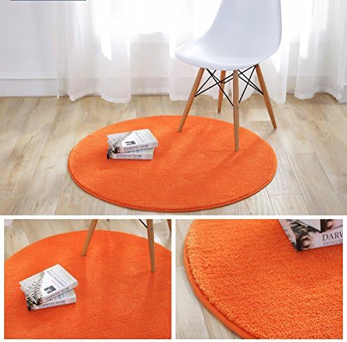 Fouriding Round Circular Area Rugs Solid Carpets Home Cozy Mat Bedroom Luxurious Floor Pads for Living Room (Orange, Diameter:1.9ft) - Image 3