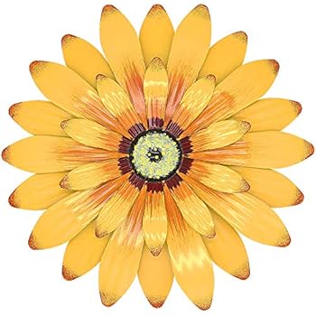 Juegoal 16 Inch Large Metal Flower Wall Art Inspirational Wall Decor Hanging for Indoor Outdoor Home Bedroom Living Room Office Garden, Yellow