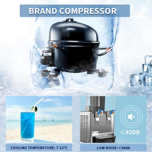Nurxiovo Commercial Juice Dispenser - 2 Tanks 4.7 Gallon juice ice beverage Dispenser Equipped with Thermostat Controller Cooling rapidly,2.35 Gallon Per Tank,Stainless Steel - Thumbnail 4