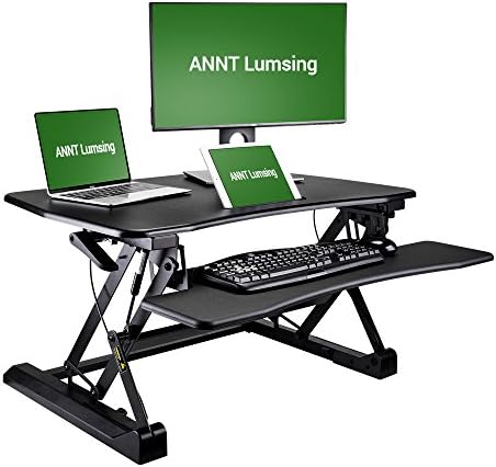 ANNT Lumsing 35" Wide Height Adjustable Standing Desk Riser Converter Home Office Stand up Sit to Stand Laptop Computer Desk Ergonomic Elevating Desktop Fits Dual Monitors with Removable Keyboard Tray