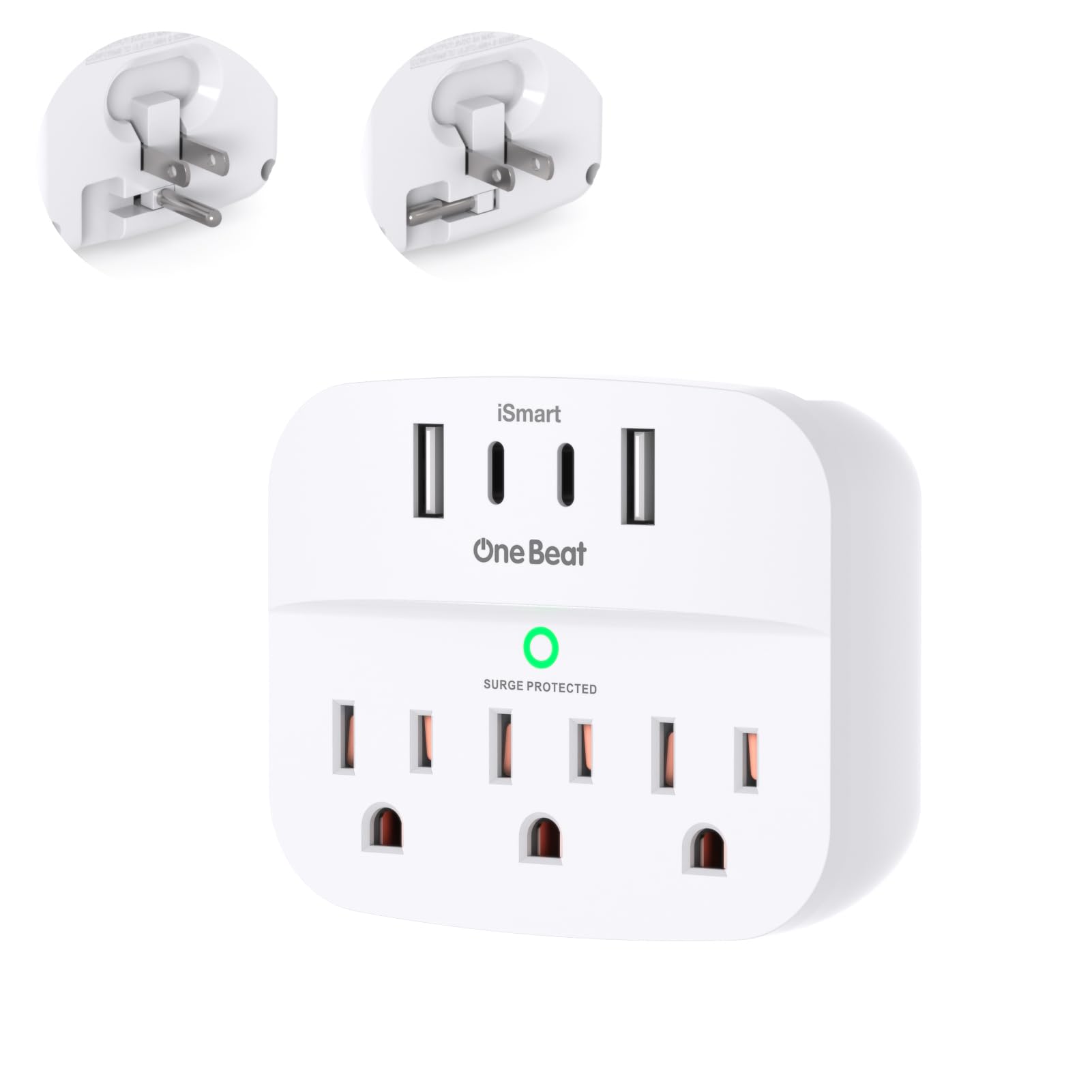 Photo 1 of 1 Pack Multi Plug Wall Outlet Splitter with USB, Surge Protector Power Strip Foldable Plug, 3 Wall Outlets 4 USB Wall Charger(2 USB C), 490 Joules, Small Outlet Adapter Plug Extender for Travel,White