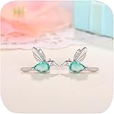 Cute Bird Hummingbird Animal Stud Earrings for Women 925 Sterling Silver Water Drop Emerald Dainty Simple Green Crystal Tiny Bird Stud Earrings for Her Jewelry Gifts