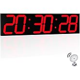 CHKOSDA 28.4''Large Digital Wall Clock,Automic Digital Clock with Alarm,Clendar and Termperature,Auto Time Sync with Easy Operation, Big Timer with Countdown and Countup (Red)