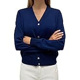 SHABADUER Women's V-Neck Pure Merino Wool Solid Open Front Button Classic Style Cardigan Sweater