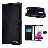 LG G3 Stylus / D690 Case, INNOVAA Premium Leather Wallet Case with STAND Flip Cover (NOT Compatible with LG G3) W/ Free Screen Protector & Stylus Pen - Black