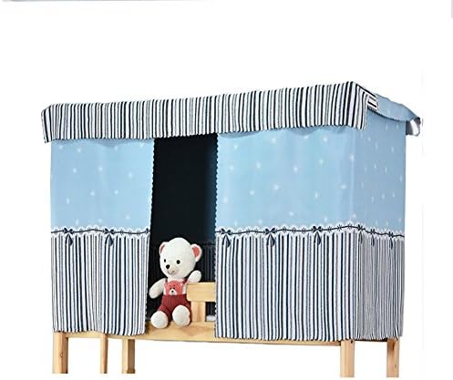 YAHUIPEIUS Bunk Bed Curtain Dormitory Shading Cloth (3 pcs + top Cover, Blue Stripe)