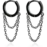 WUWEIJIAJIA Punk Silver Double Chain Dangle Drop Small Huggie Hoop Dangle Drop Earrings for Women Tassel