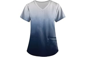 OIOLOYJM Scrubs for Women Set Animal Print Tops for Women V Neck Cartoon Pattern Short Sleeve Nursing Tops with Pockets