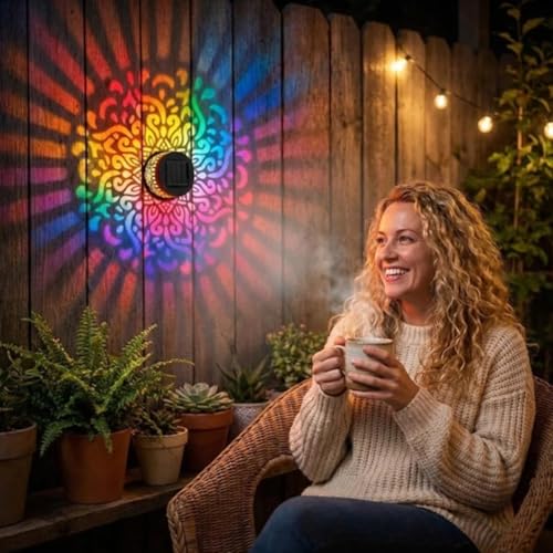 Solar Mandala Lights, Seven-Color Changing Solar Mandala Projector Light, Mandala Pattern Solar Wall Light, Outdoor Waterproof Metal Fence Lights for Yard Garden Post Patio Backyard Decor (4Pcs)