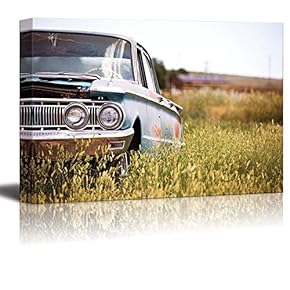 Canvas Prints Wall Art - Abandoned Classic Car in a Field in Rural Wyoming - 12" x 18"