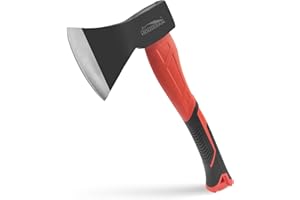 HOUSERAN Wood Axe, 13.8'' Camping Outdoor Hatchet for Wood Splitting and Kindling, Forged Steel Blade with Sheath, Throwing A