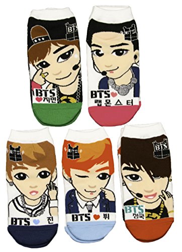 Bts kpop socks 5 pairs (jungkuk, v, jimin, jin, rap monster)